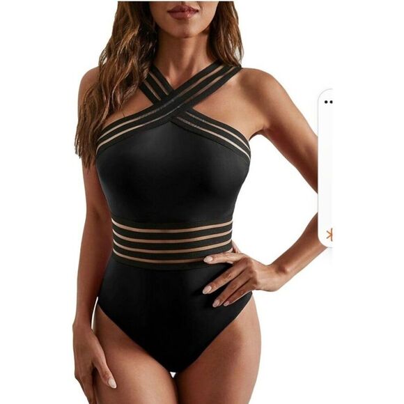 Kenneth Cole Ribbon Cross Neck Sexy One-piece Swimsuit Women's Size Small - Picture 2 of 8